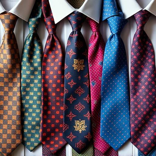 Diferentes tipos de gravatas masculinas com cores e padrões variados.