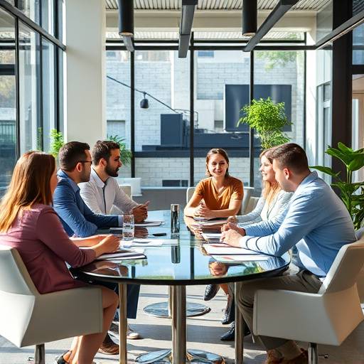 Equipe Estilo Executivo reunida em ambiente de trabalho colaborativo.